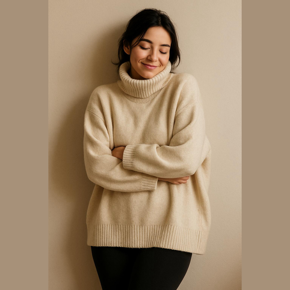 PRIVE Soul Large Turtleneck Sweater Ivory Soft!